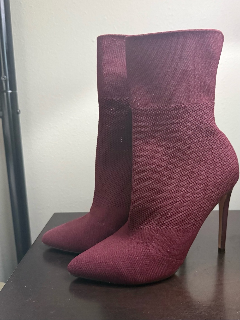 Steve Madden Burgundy Knit Sock Heel Booties